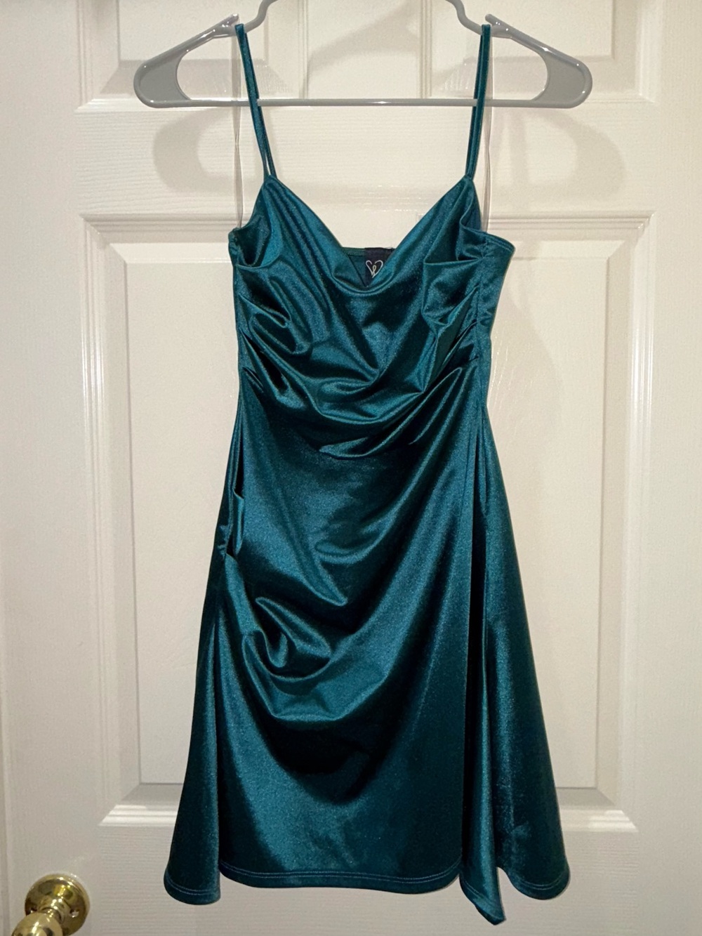 Windsor Teal Satin Cowl Mini Dress